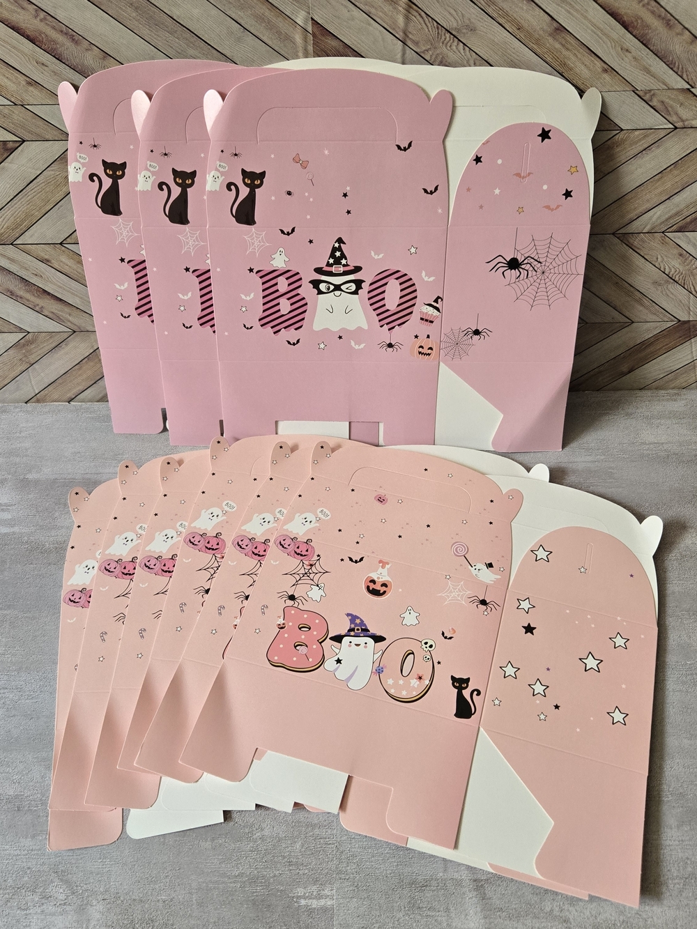​Pink Halloween Treat Boxes Pastel Boo Ghost Black Cat Party Favor Gift Box Set